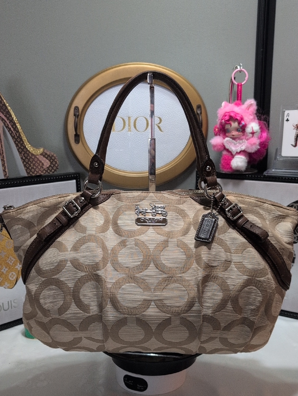 Coach Madison Op Art Sophia Satchel Featuring Monogram Canvas And Brown Leather